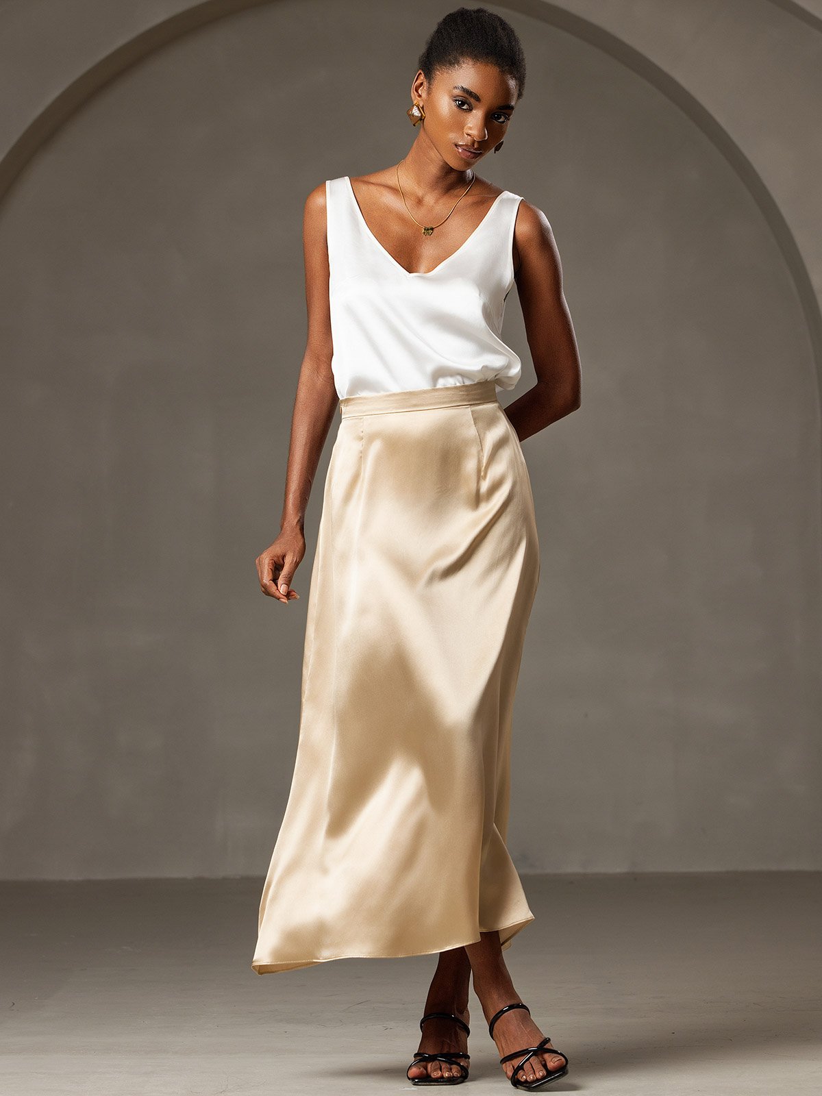 [شامبانيا] SilkSilky-SA 19Momme الحرير Skirt 003