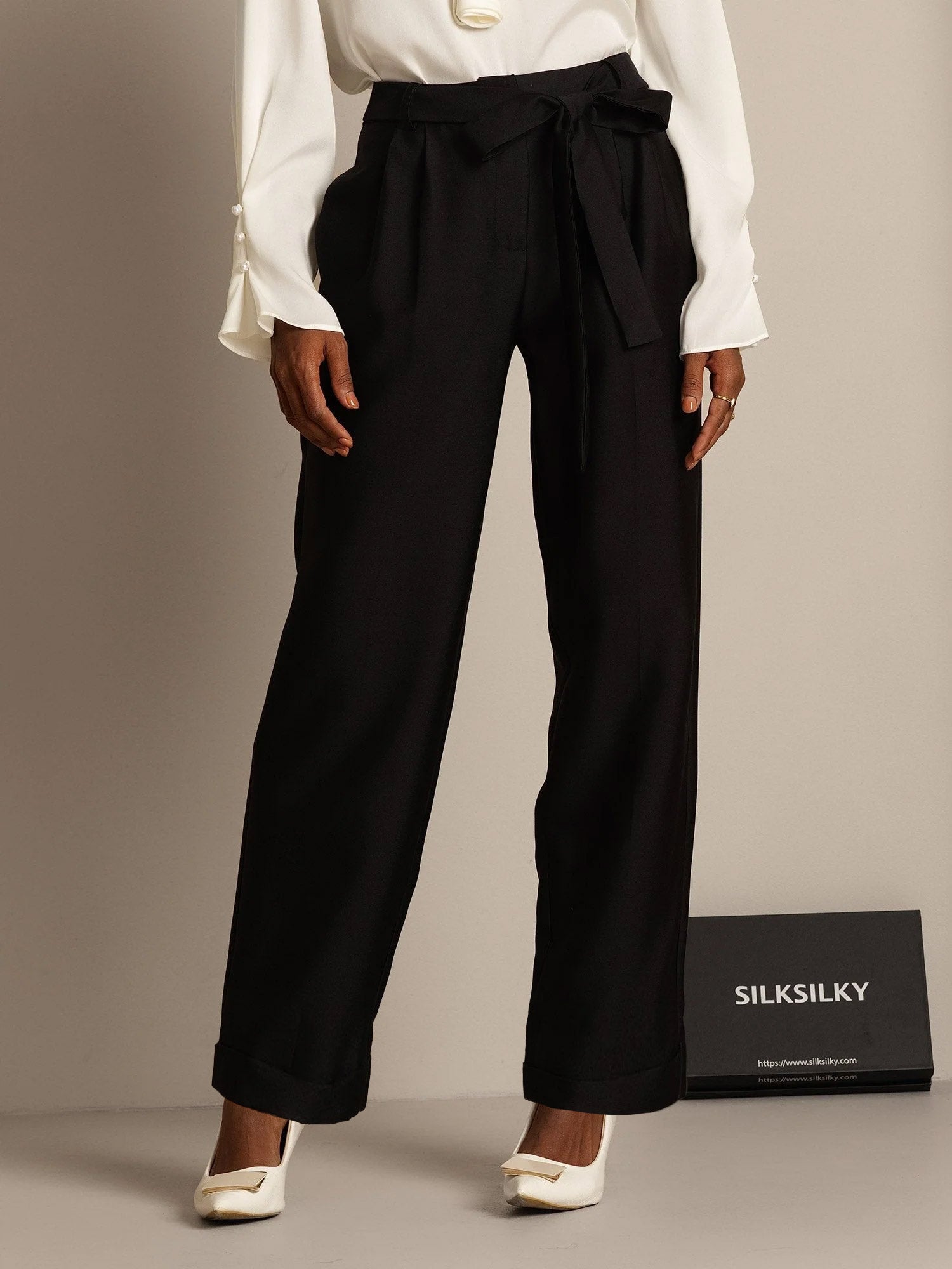 [أسود] SilkSilky-SA 32Momme الحرير Womens Pants 001,