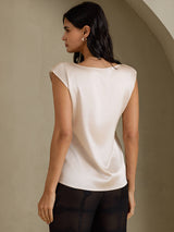[اللون البيج] SilkSilky-SA Cap Sleeve Round Neck تي شيرت نسائية 002