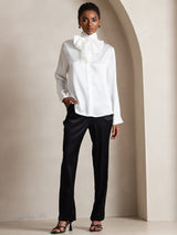 [أبيض] SilkSilky-SA Long Sleeve High Neck بلوزة 007