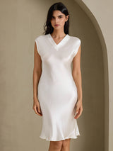 [أبيض] SilkSilky-SA Cap Sleeve V Neck باس النوم 001