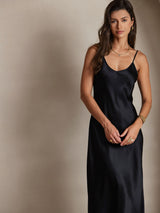 [أسود] SilkSilky-SA Sleeveless V Neck فساتين نسائية 003