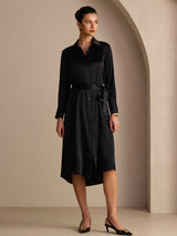 [أسود] SilkSilky-SA Long Sleeve Lapel Collar فساتين نسائية 006