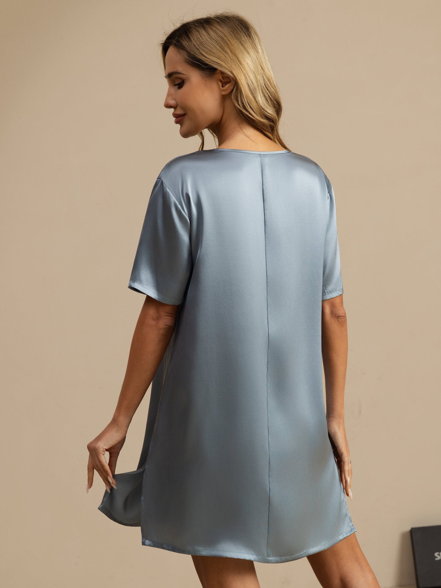 [أزرق رمادي] SilkSilky-SA Half Sleeve V Neck باس النوم 002