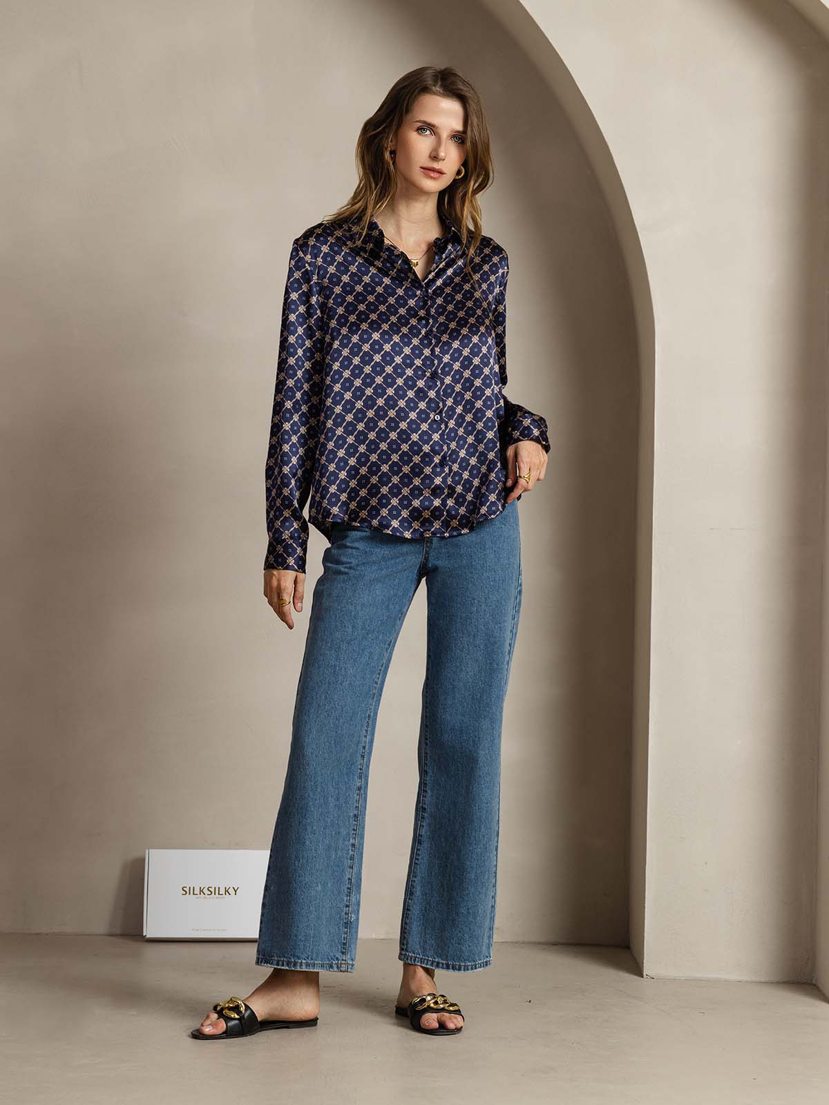 [سلسلة كحلي] SilkSilky-SA الحرير Lapel Collar بلايز نسائية 003