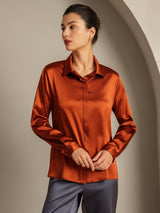 [الكراميل] SilkSilky-SA Long Sleeve Lapel Collar بلايز نسائية 001