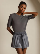 [رمادي] SilkSilky-SA Half Sleeve Crew Neck تي شيرت نسائية 001