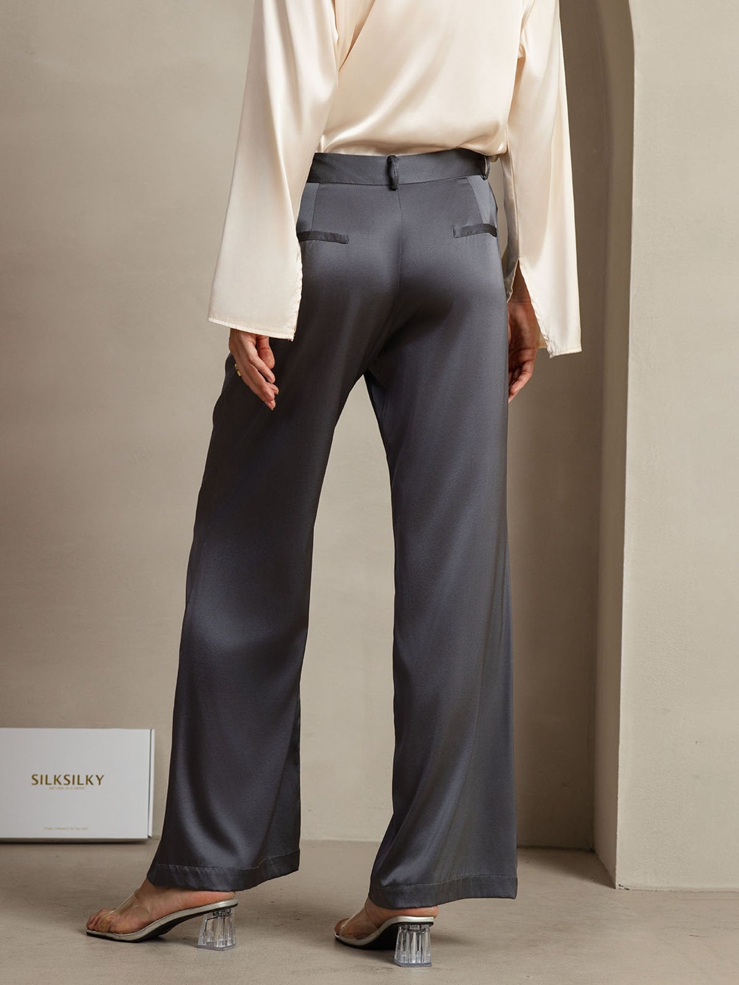[الرمادي الداكن] SilkSilky-SA 19Momme الحرير Womens Pants 002