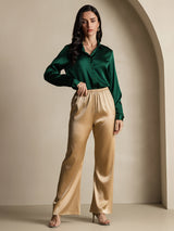 [أخضر غامق] SilkSilky-SA Long Sleeve Lapel Collar بلايز نسائية 009