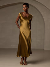 [بني] SilkSilky-SA Cap Sleeve فساتين نسائية 004