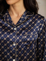 [سلسلة كحلي] SilkSilky-SA Long Sleeve Lapel Collar طقم بيجامة نسائي 006