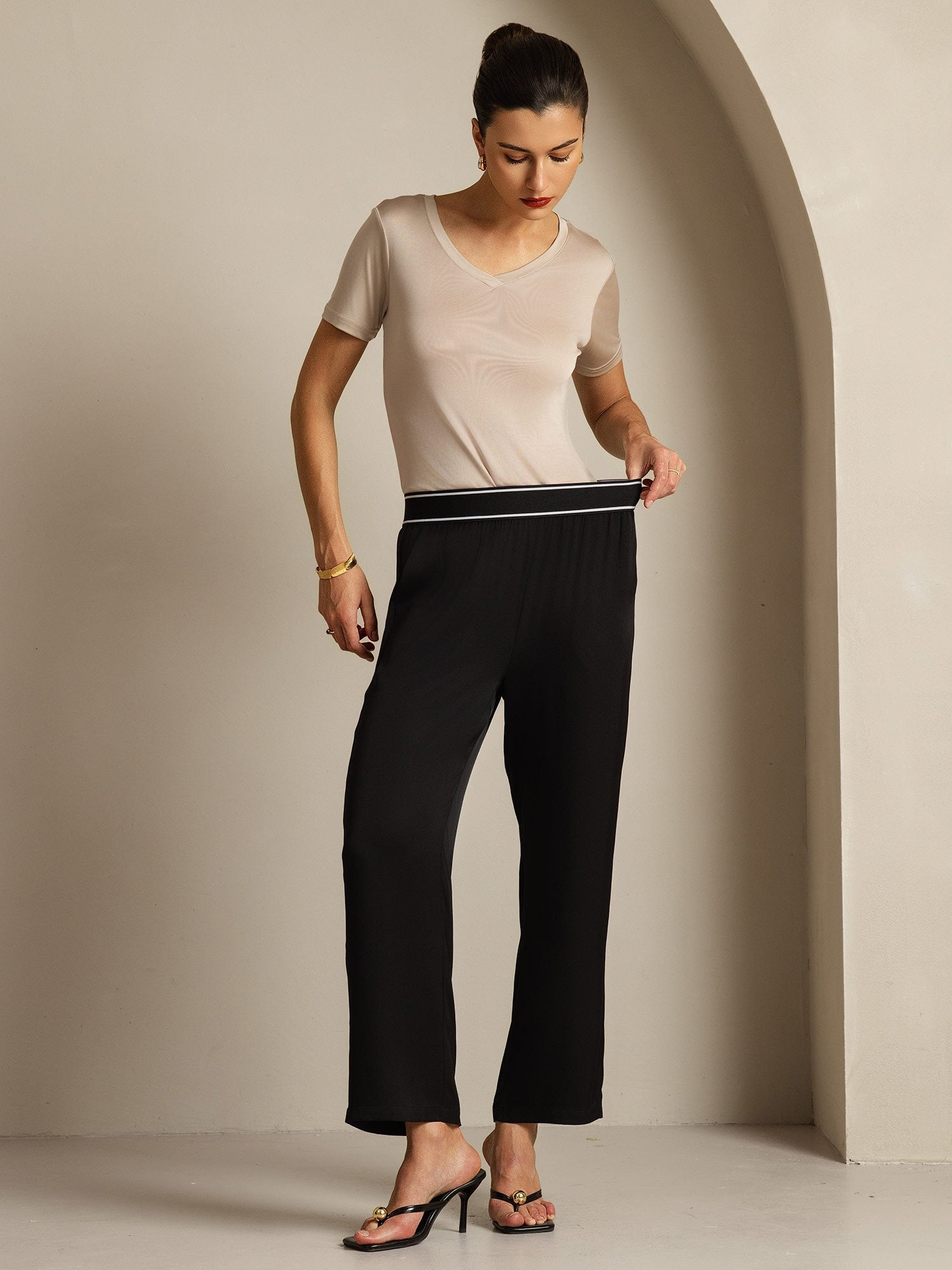 [أسود] SilkSilky-SA 22Momme الحرير Womens Pants 006