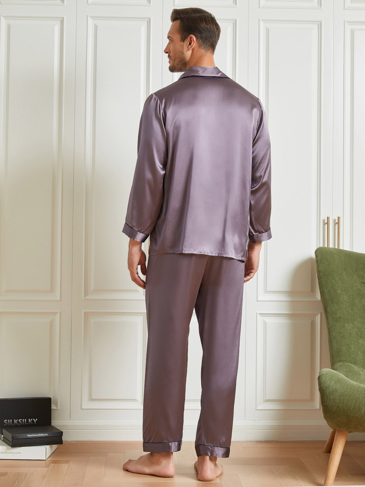 [رمادي أرجواني] SilkSilky-SA 19Momme الحرير الخالص Mens Pajamas 002