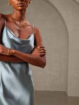 [أزرق رمادي] SilkSilky-SA Sleeveless Cowl Neck فساتين نسائية 006