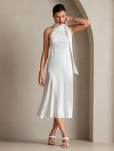 [أبيض] SilkSilky-SA Sleeveless Tie Neck فساتين نسائية 007