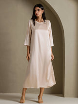 [اللون البيج] SilkSilky-SA 3/4 Sleeve Round Neck فساتين نسائية 006