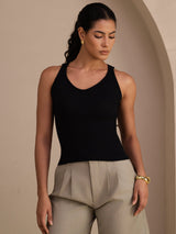 [أسود] SilkSilky-SA Sleeveless Deep V Neck كامي 001