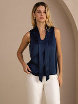 [أزرق غامق] SilkSilky-SA Sleeveless Tie Neck كامي 003