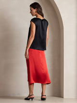 [أسود] SilkSilky-SA Cap Sleeve Round Neck تي شيرت نسائية 002