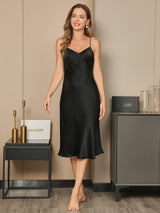 [أسود] SilkSilky-SA Sleeveless V Neck فساتين نسائية 002