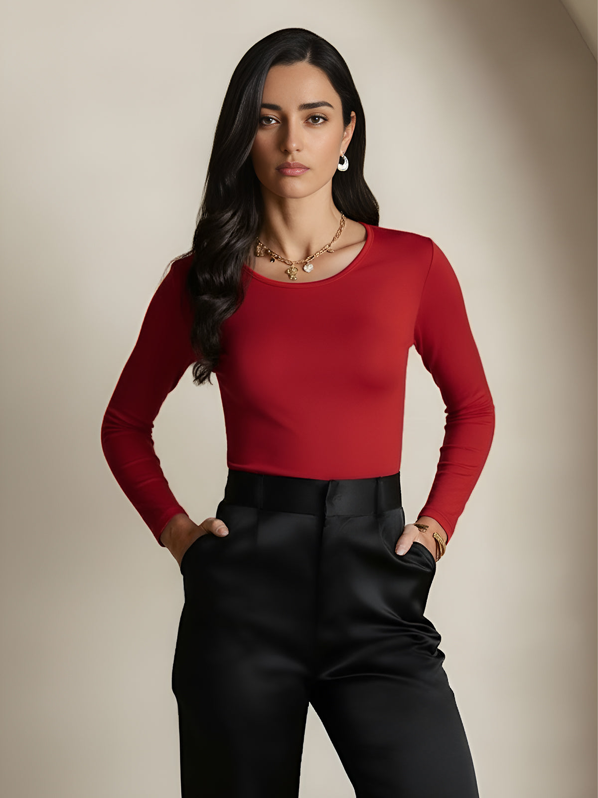 [خمر] SilkSilky-SA الحرير رقبة مستديرة تي شيرت نسائية 005,