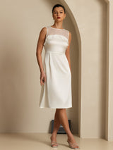 [أبيض] SilkSilky-SA 19Momme Sleeveless Illusion Neck فساتين نسائية 001