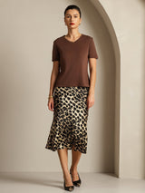 [قهوة] SilkSilky-SA Short Sleeve V Neck تي شيرت نسائية 008