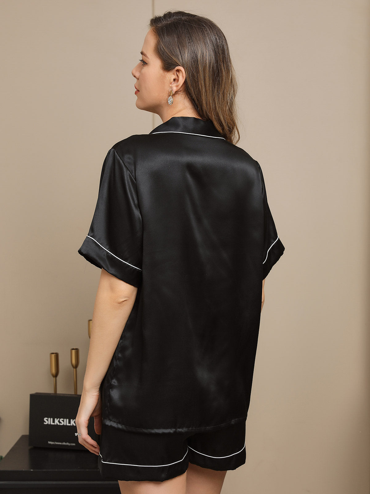 [أسود] SilkSilky-SA الحرير الخالص Womens Pajamas 002