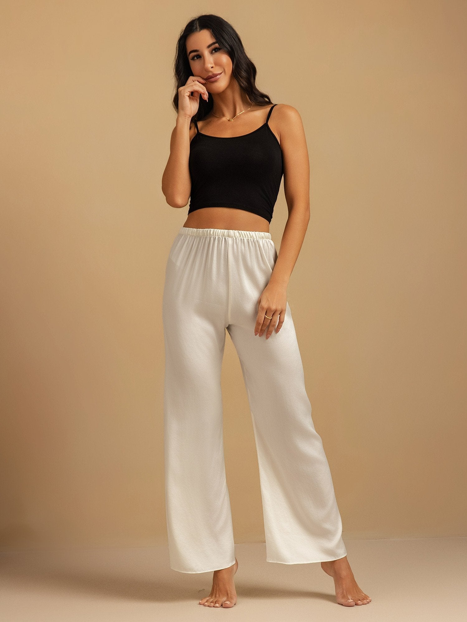 [أبيض] SilkSilky-SA 19Momme الحرير Womens Sleep Bottoms 005,