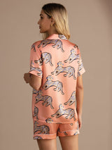 [قطة وردية] SilkSilky-SA Short Sleeve Lapel Collar طقم بيجامة نسائي 002