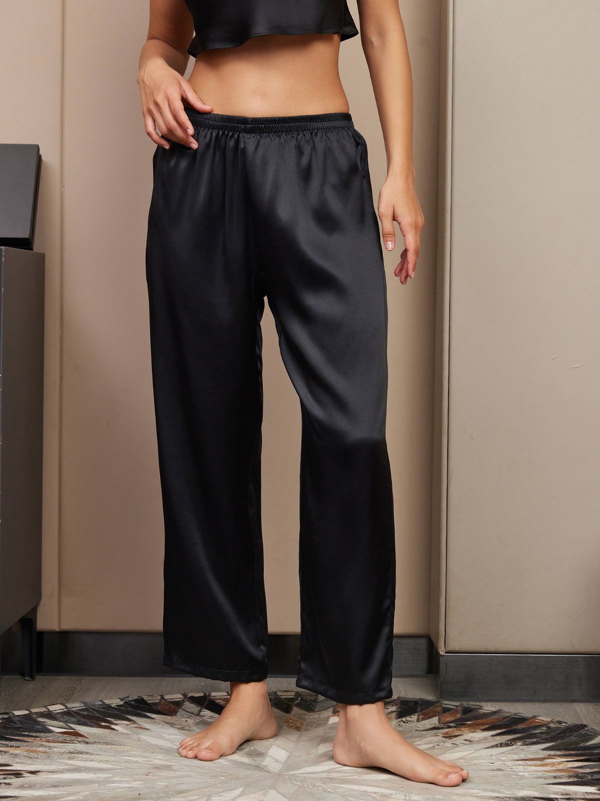 [أسود] SilkSilky-SA الحرير الخالص Womens Sleep Bottoms 003