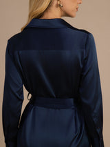 [أزرق غامق] SilkSilky-SA Long Sleeve Lapel Collar فساتين نسائية 005