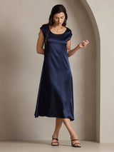 [أزرق غامق] SilkSilky-SA Cap Sleeve فساتين نسائية 006