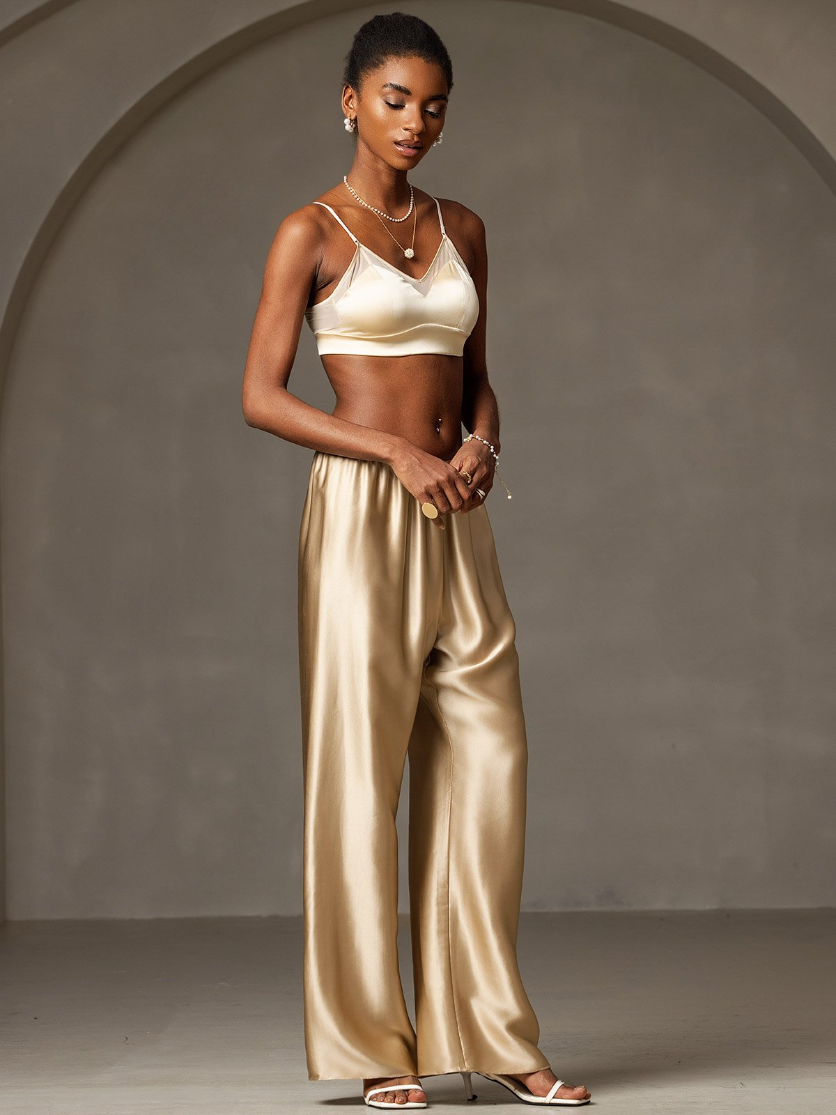 [شامبانيا] SilkSilky-SA 19Momme الحرير Womens Pants 005