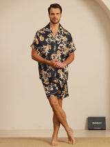 [التنين الأسود] SilkSilky-SA Short Sleeve Lapel Collar بيجامة رجالية 007
