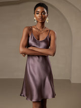 [رمادي أرجواني] SilkSilky-SA Sleeveless V Neck فساتين نسائية 006