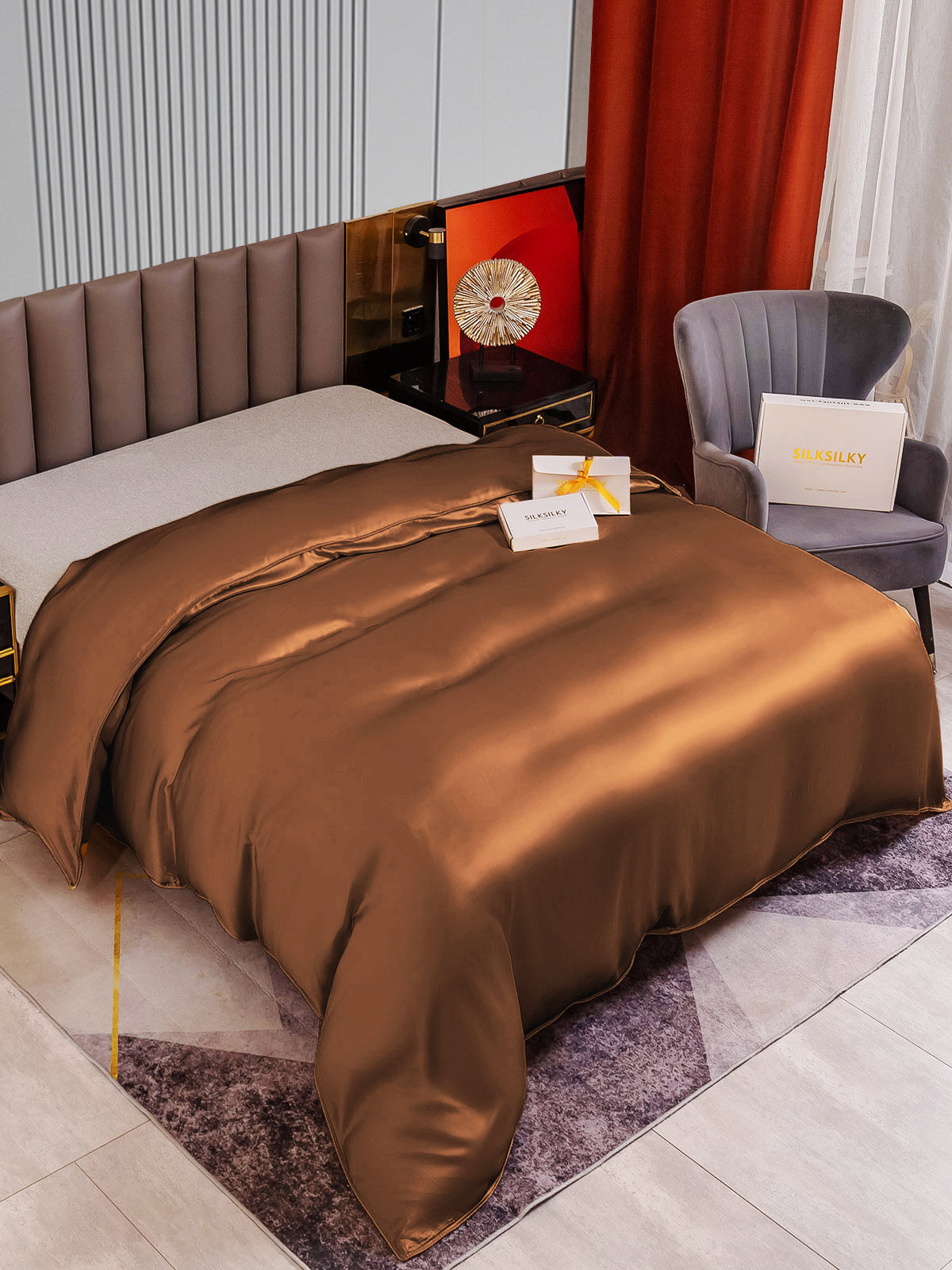 SilkSilky SA 22Momme الحرير الخالص Duvet Cover اللونالبيج 002