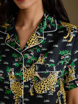 [سيرفال أسود] SilkSilky-SA Short Sleeve Notch Collar طقم بيجامة نسائي 006