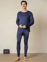 [أزرق غامق] SilkSilky-SA Long Sleeve Round Neck ملابس داخلية طويلة للرجال 001