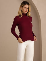 [خمر] SilkSilky-SA Long Sleeve Turtle Neck تي شيرت نسائية 003