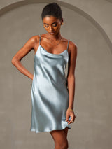 [أزرق رمادي] SilkSilky-SA Sleeveless Cowl Neck فساتين نسائية 004