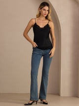 [أسود] SilkSilky-SA Spaghetti Strap V Neck كامي 008