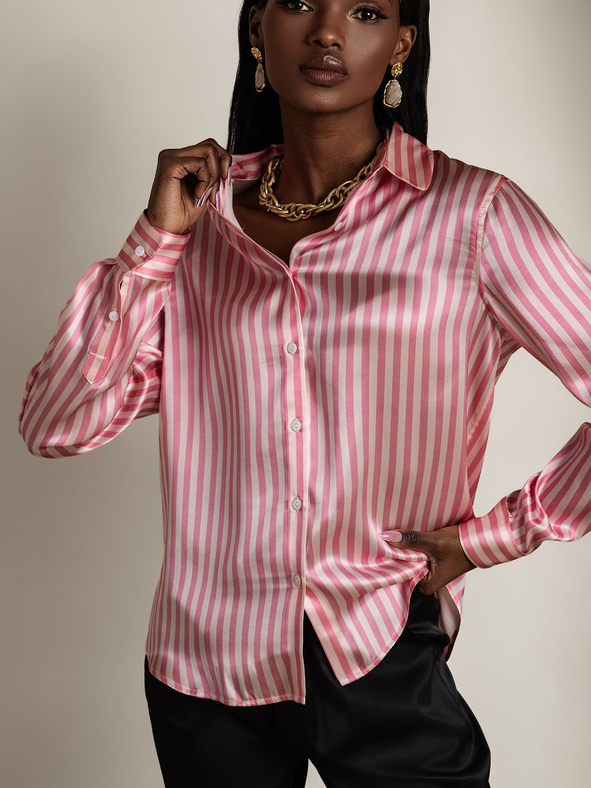 [لون القرنفل] SilkSilky-SA الحرير Lapel Collar بلايز نسائية 004