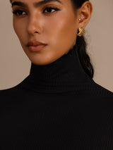 [أسود] SilkSilky-SA Long Sleeve Turtle Neck تي شيرت نسائية 006