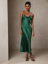[أخضر] SilkSilky-SA Sleeveless V Neck فساتين نسائية 001