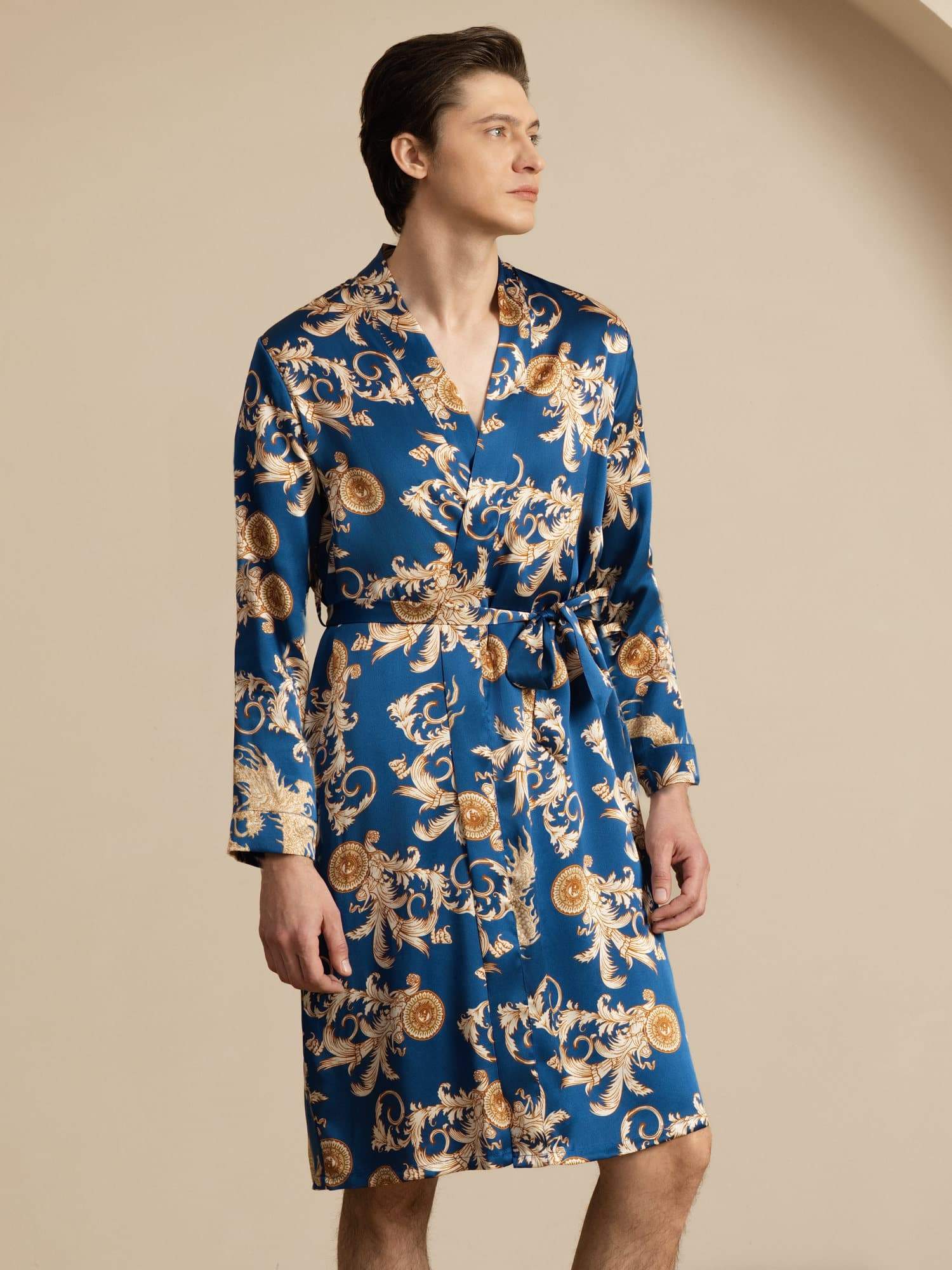 [تنين نيفي] SilkSilky-SA Long Sleeve Mens Robe 001