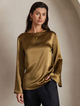 [بني] SilkSilky-SA Long Sleeve Boat Neck بلوزة 003