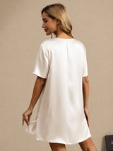 [أبيض] SilkSilky-SA Half Sleeve V Neck باس النوم 002