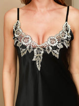 [أسود] SilkSilky-SA Sleeveless V Neck باس النوم 008