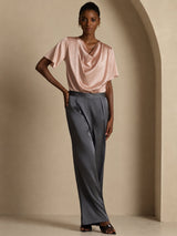 [توسكانا] SilkSilky-SA Short Sleeve Cowl Neck بلوزات نسائية 005